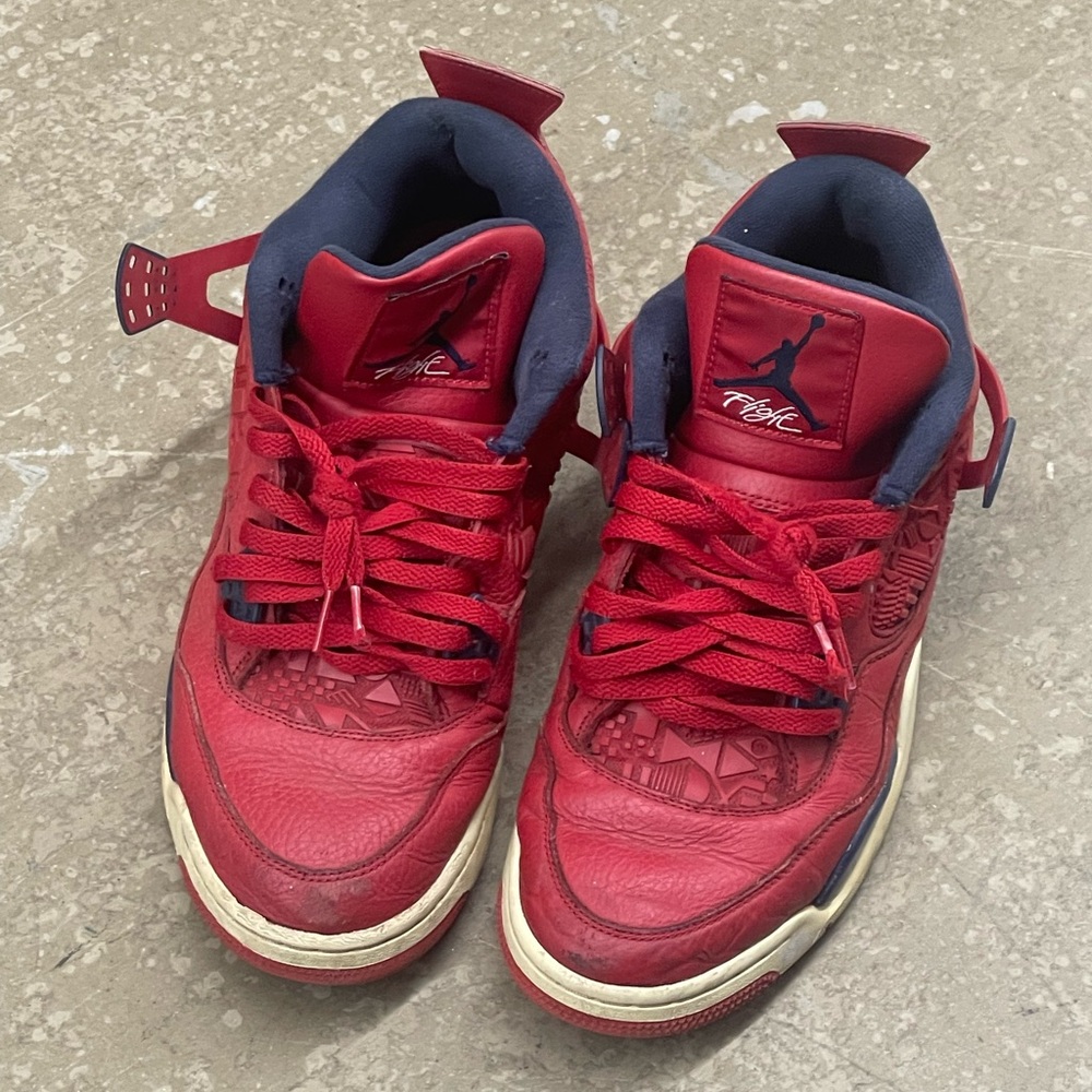 Size 11.5 red Jordans 4 FIBA